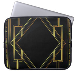 vintage art deco gold and black pattern geometric laptop sleeve