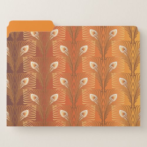 Vintage art deco gold peacock feather pattern file folder