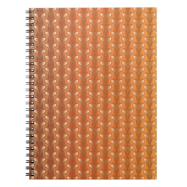 Vintage art deco gold peacock feather pattern notebook (Front)