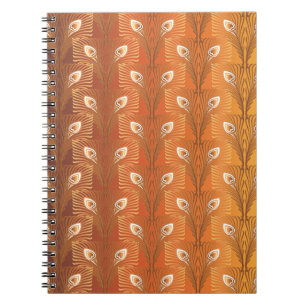 Vintage art deco gold peacock feather pattern notebook