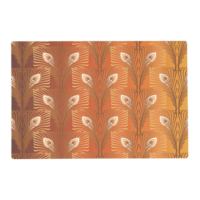 Vintage art deco gold peacock feather pattern placemat (Front)