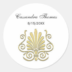 Vintage Art Deco Gold Plume Arabesque Classic Round Sticker