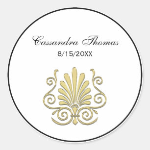 Vintage Art Deco Gold Plume Arabesque Classic Round Sticker