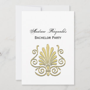 Vintage Art Deco Gold Plume Arabesque Invitation