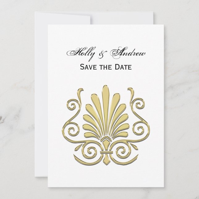 Vintage Art Deco Gold Plume Arabesque Invitation (Front)