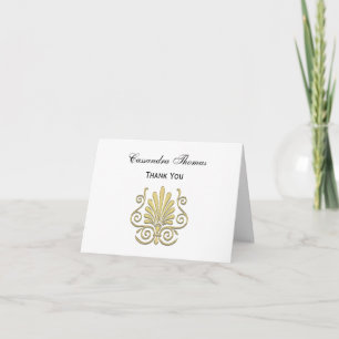 Vintage Art Deco Gold Plume Arabesque Letterpress Thank You Card