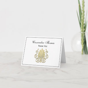 Vintage Art Deco Gold Plume Arabesque Letterpress Thank You Card