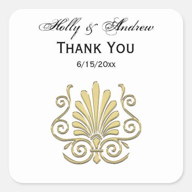 Vintage Art Deco Gold Plume Arabesque Square Sticker (Front)