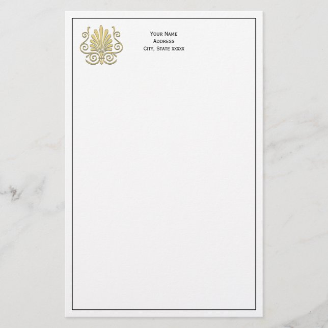 Vintage Art Deco Gold Plume Arabesque Stationery (Front)