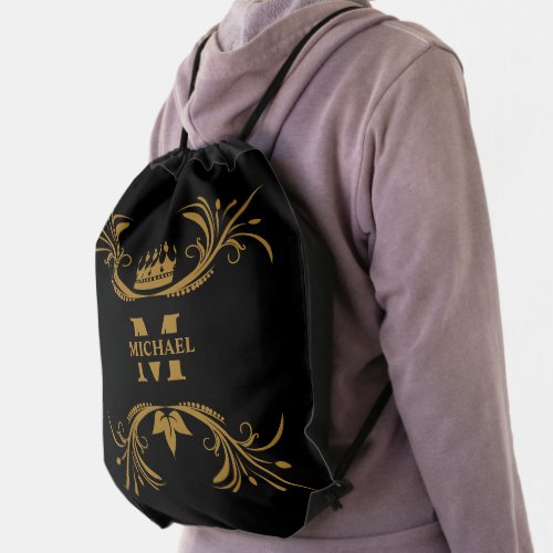 Vintage Art Deco Golden Name Monogram Drawstring Bag