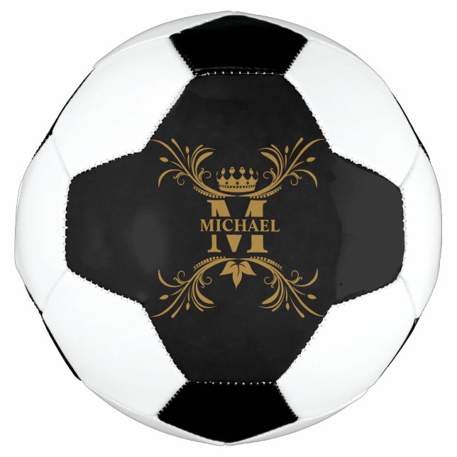 Vintage Art Deco Golden Name Monogram Soccer Ball (Front)