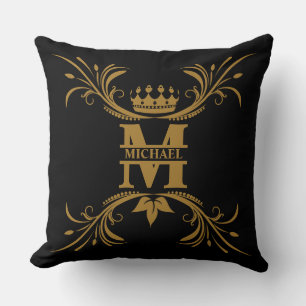 Vintage Art Deco Golden Name Monogram Throw Pillow
