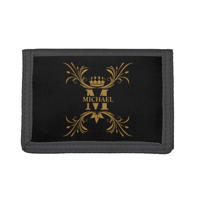 Vintage Art Deco Golden Name Monogram Trifold Wallet (Front)