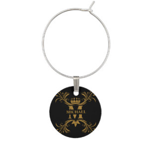 Vintage Art Deco Golden Name Monogram Wine Charm