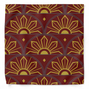 Vintage Art Deco Golden Sunflower Burgundy Bandana