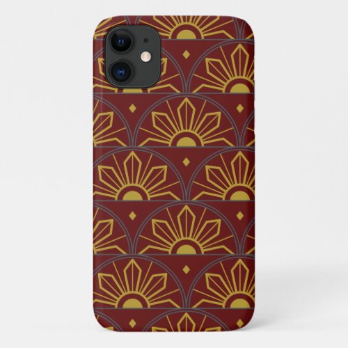 Vintage Art Deco Golden Sunflower Burgundy iPhone 11 Case