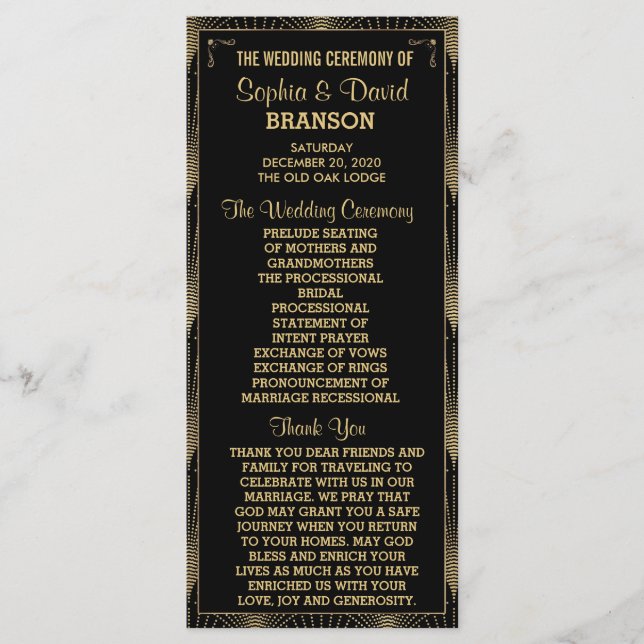 Vintage Art Deco Great Gatsby Custom Program (Front)