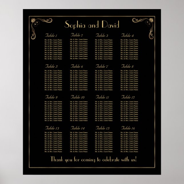 Vintage Art Deco Great Gatsby Seating Chart 16 (Front)