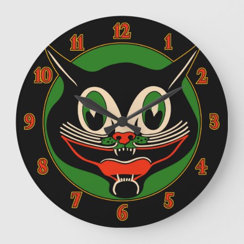 Vintage Art Deco Halloween Cat Large Clock