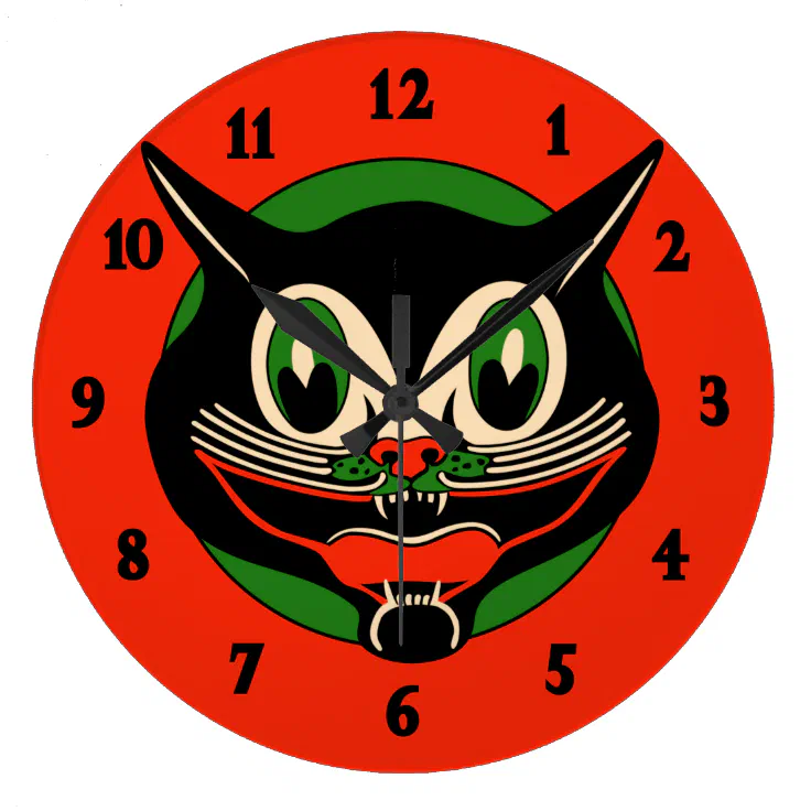 Vintage Art Deco Halloween Cat Large Clock