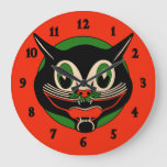 Vintage Art Deco Halloween Cat Large Clock at Zazzle