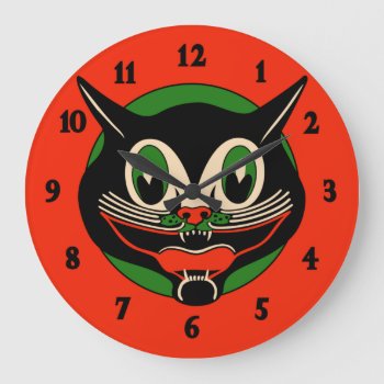 Vintage Art Deco Halloween Cat Large Clock by Vintage_Halloween at Zazzle