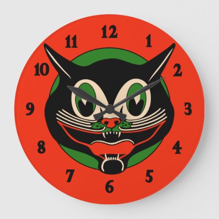 Vintage Art Deco Halloween Cat Large Clock
