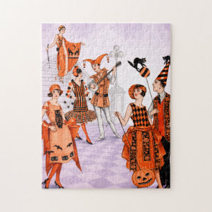 Vintage Art Deco Halloween Party Illustration Jigsaw Puzzle