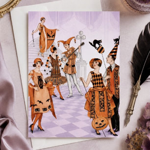 Vintage Art Deco Halloween Party Illustration Postcard