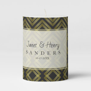 Vintage Art Deco Inspired Design in Gold & Black Pillar Candle