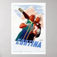 Vintage art deco Italian ski travel Poster