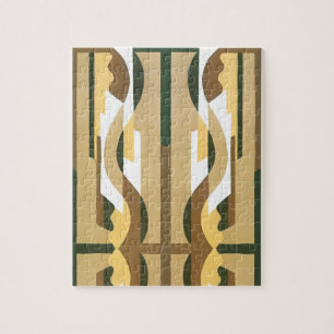 Vintage Art Deco Jazz Curve Pattern Autumn Colors Jigsaw Puzzle