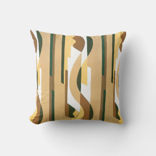 Vintage Art Deco Jazz Curve Pattern Autumn Colors Throw Pillow
