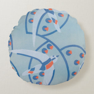 Vintage Art Deco Jazz Pochoir Birds Animal Pattern Round Pillow