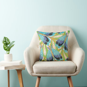 Vintage Art Deco Jazz Pochoir Garden Bugs Insects Throw Pillow