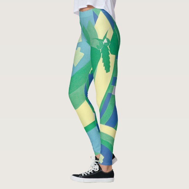 Vintage Art Deco Jazz Pochoir Garden Butterflies Leggings (Left)