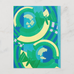 Vintage Art Deco Jazz Pochoir Garden Butterflies Postcard