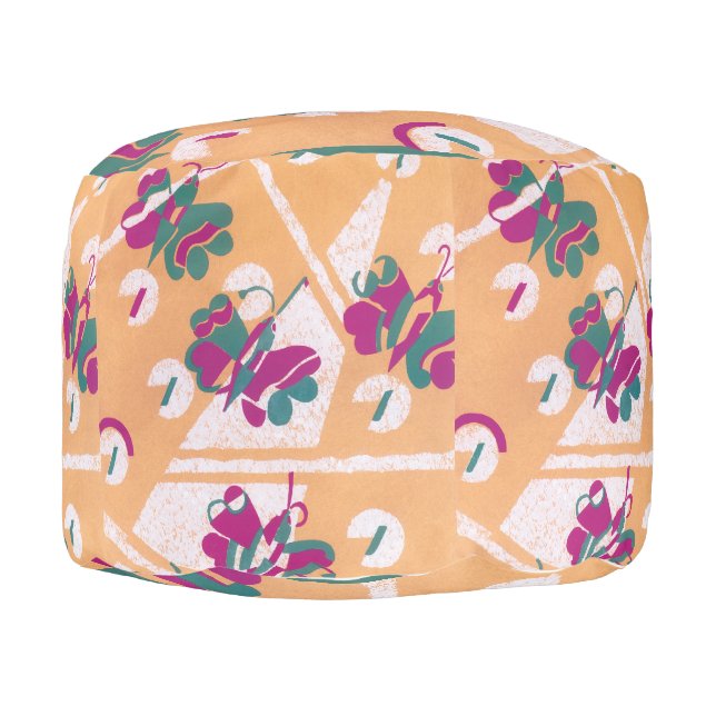 Vintage Art Deco Jazz Pochoir Garden Butterflies Pouf (Right)