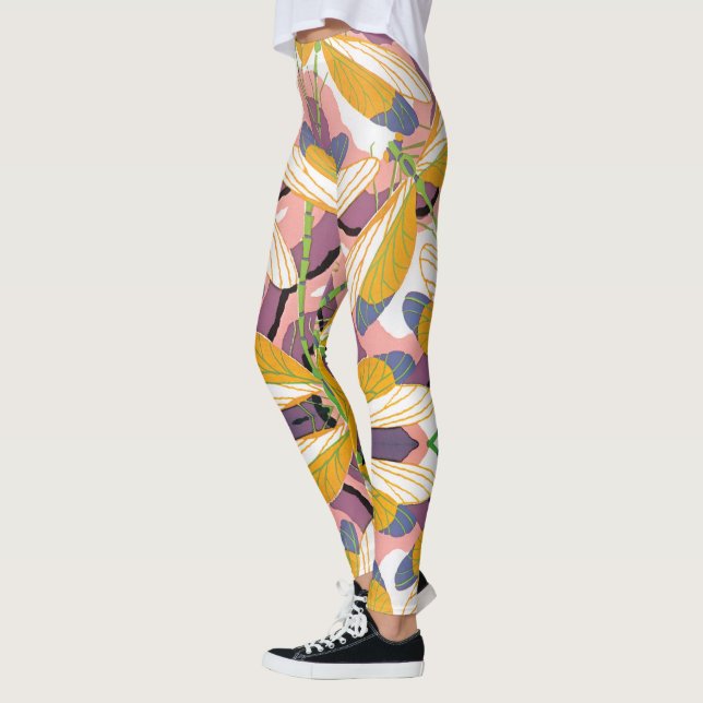 Vintage Art Deco Jazz Pochoir Garden Dragonflies Leggings (Left)