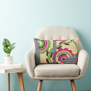 Vintage Art Deco Jazz Pochoir Geometric Pattern Lumbar Pillow