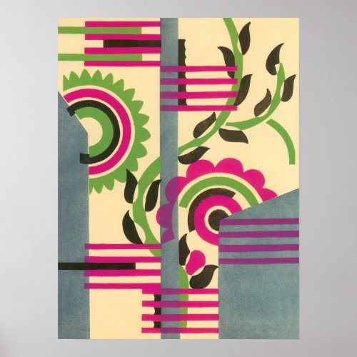 Vintage Art Deco Jazz Pochoir Geometric Pattern Poster