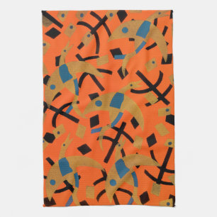 Vintage Art Deco Jazz Pochoir Golden Birds Animal Kitchen Towel