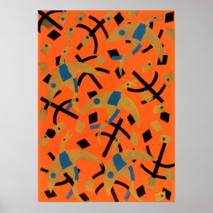 Vintage Art Deco Jazz Pochoir Golden Birds Animal Poster