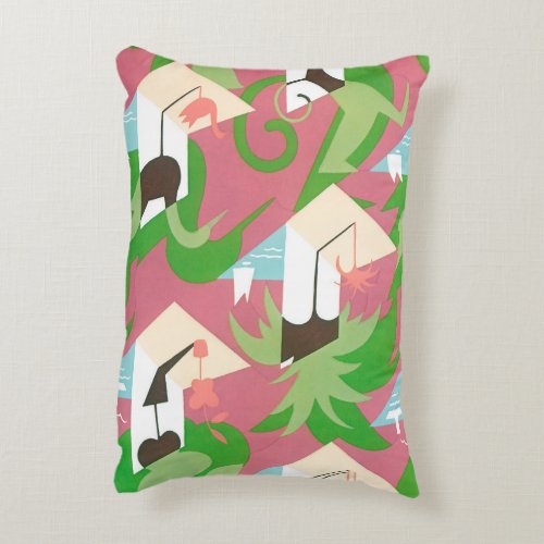 Vintage Art Deco Jazz Pochoir Palm Trees and Birds Decorative Pillow