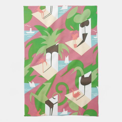 Vintage Art Deco Jazz Pochoir Palm Trees and Birds Kitchen Towel