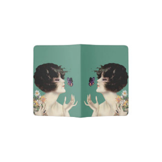 Vintage Art Deco Lady Butterfly Pretty Flowers Passport Holder