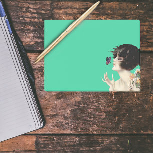 Vintage Art Deco Lady Butterfly Pretty Flowers Post-it Notes