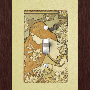 Vintage Art Deco Lady Golden Hair Flowers Light Switch Cover