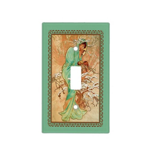 Vintage Art Deco Lady Green Golden Tree Light Switch Cover