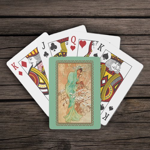 Vintage Art Deco Lady Green Golden Tree Poker Cards